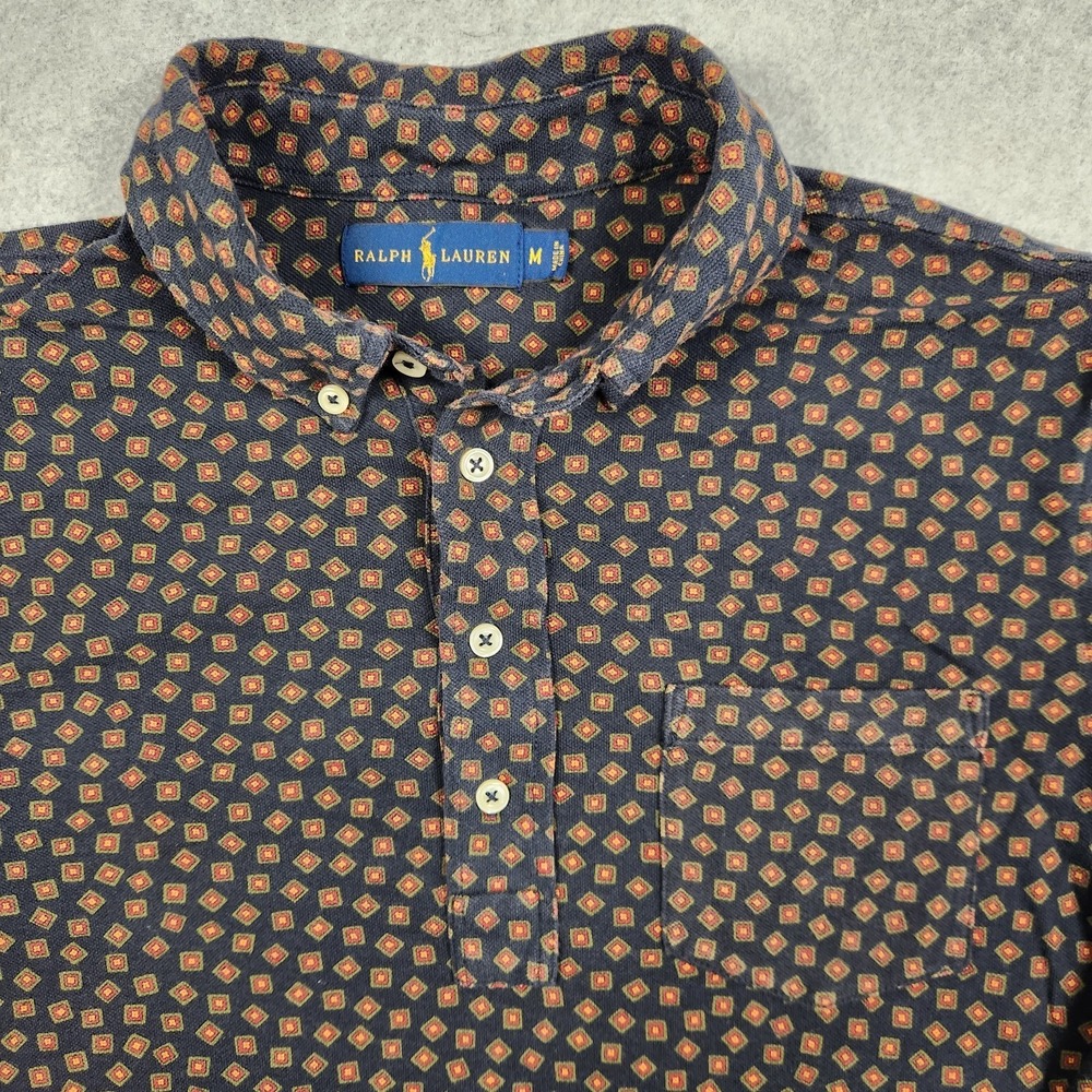 Polo Ralph Lauren Shirt Medium Blue Geometric Abstract Print Casual Pocket - Picture 4 of 11